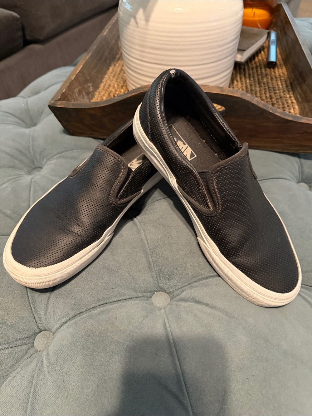 Vans Black Perforated Slip-On Loafers with White Sole